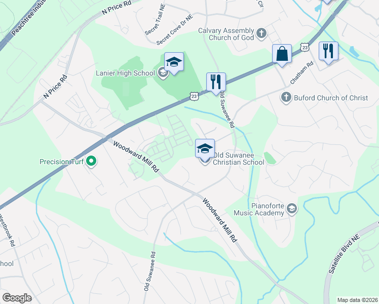 map of restaurants, bars, coffee shops, grocery stores, and more near 4346 Suwanee Brook Court in Buford