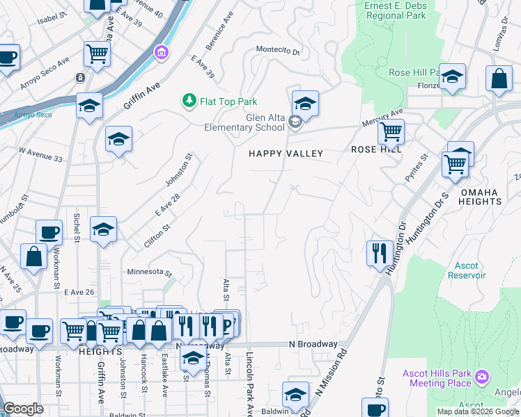 map of restaurants, bars, coffee shops, grocery stores, and more near 3035 Sierra Street in Los Angeles
