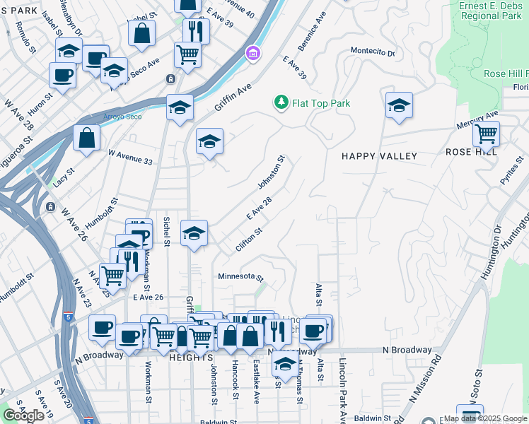 map of restaurants, bars, coffee shops, grocery stores, and more near 511 East Avenue 28 in Los Angeles