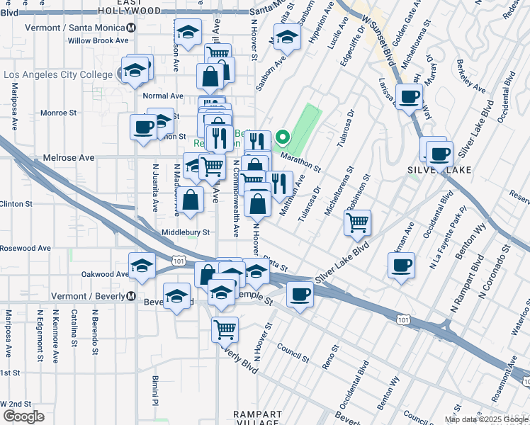 map of restaurants, bars, coffee shops, grocery stores, and more near 627 Imogen Avenue in Los Angeles