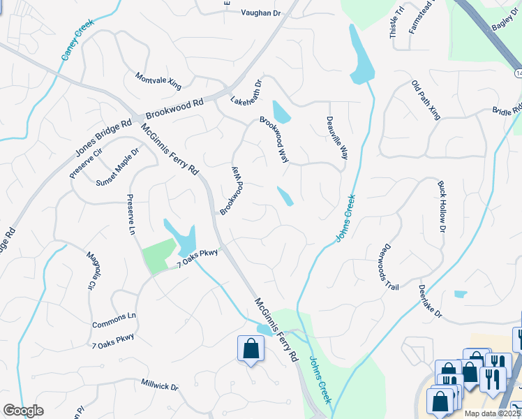 map of restaurants, bars, coffee shops, grocery stores, and more near 7310 Braelocke Court in Cumming
