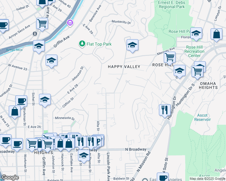 map of restaurants, bars, coffee shops, grocery stores, and more near 3035 Sierra Street in Los Angeles