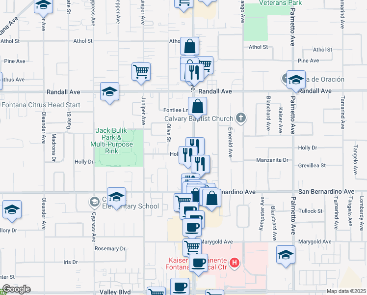 map of restaurants, bars, coffee shops, grocery stores, and more near 9460 Sierra Avenue in Fontana