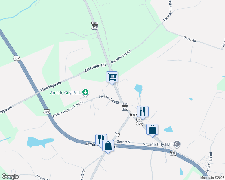 map of restaurants, bars, coffee shops, grocery stores, and more near U Athens Highway in Jefferson