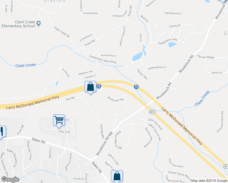 map of restaurants, bars, coffee shops, grocery stores, and more near 705 Waterstone Court in Acworth