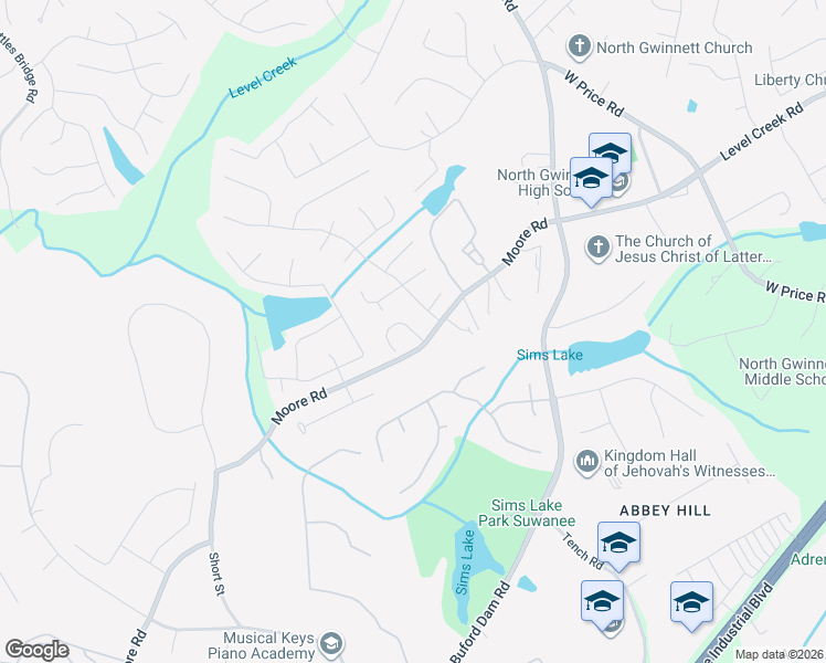 map of restaurants, bars, coffee shops, grocery stores, and more near Belle Estates Road in Suwanee