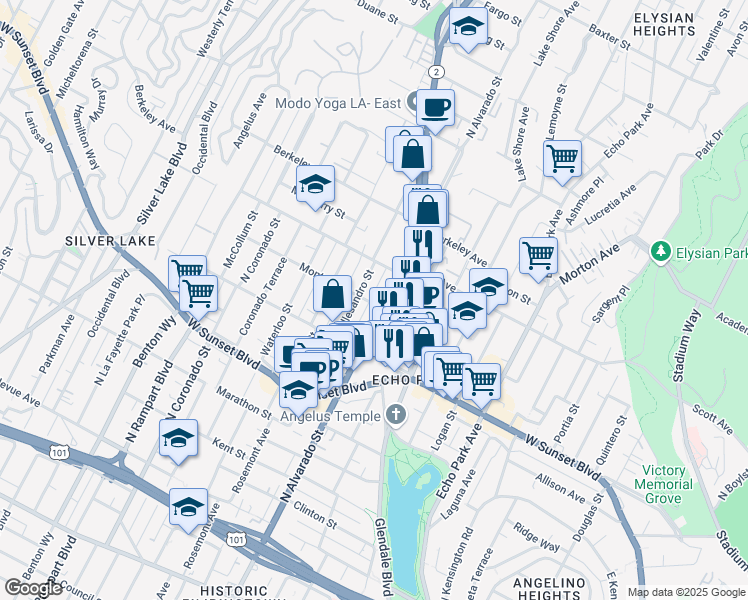 map of restaurants, bars, coffee shops, grocery stores, and more near 2111 Montana Street in Los Angeles