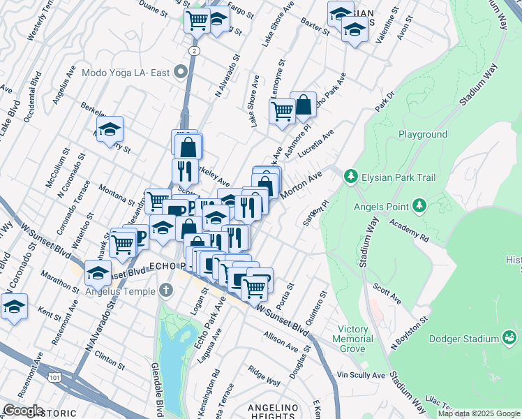 map of restaurants, bars, coffee shops, grocery stores, and more near 1605 Grafton Street in Los Angeles