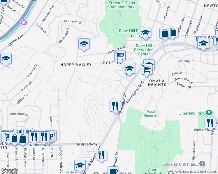map of restaurants, bars, coffee shops, grocery stores, and more near 4376 West Rose Hill Drive in Los Angeles