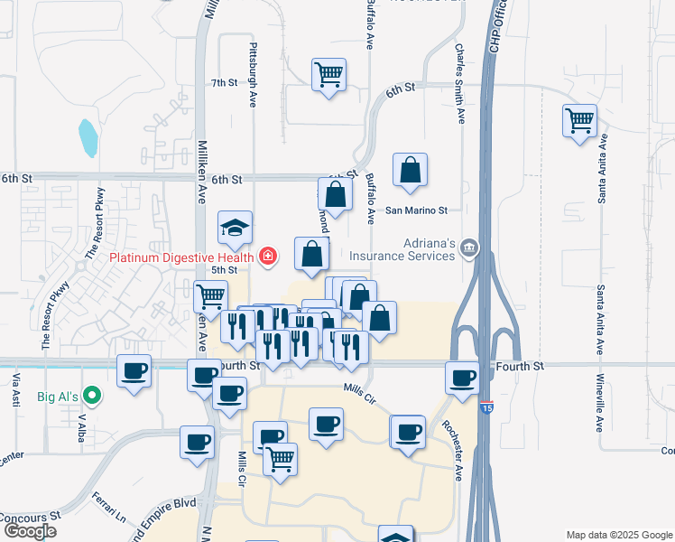 map of restaurants, bars, coffee shops, grocery stores, and more near in Rancho Cucamonga