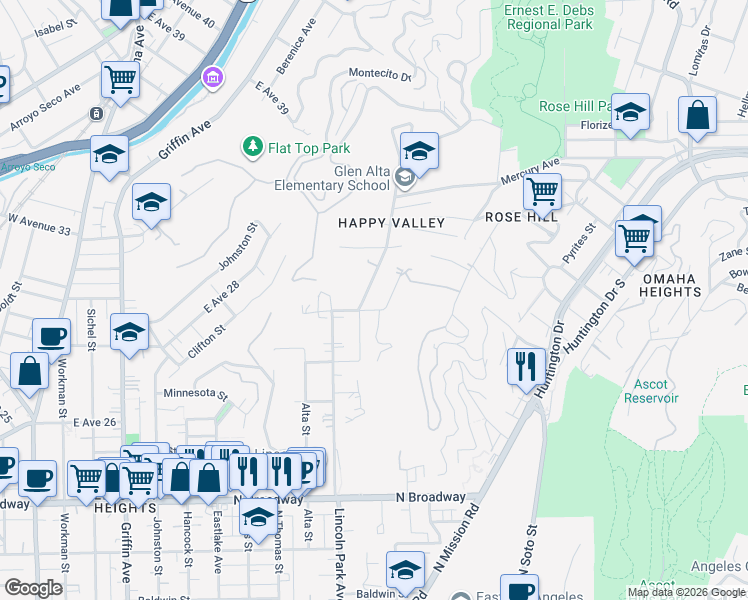 map of restaurants, bars, coffee shops, grocery stores, and more near 3035 Sierra Street in Los Angeles
