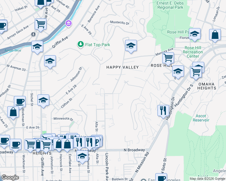 map of restaurants, bars, coffee shops, grocery stores, and more near 3035 Sierra Street in Los Angeles