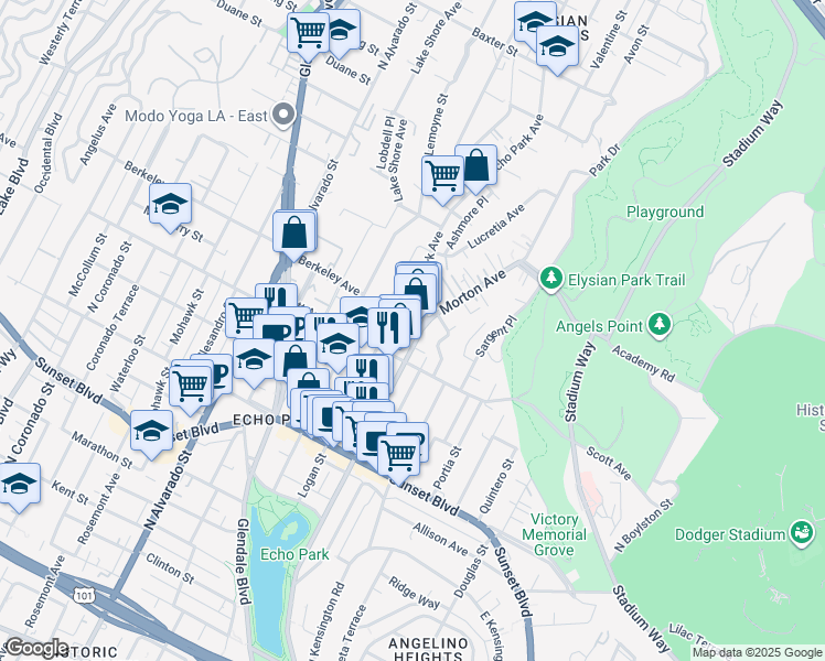 map of restaurants, bars, coffee shops, grocery stores, and more near 1624 Delta Street in Los Angeles
