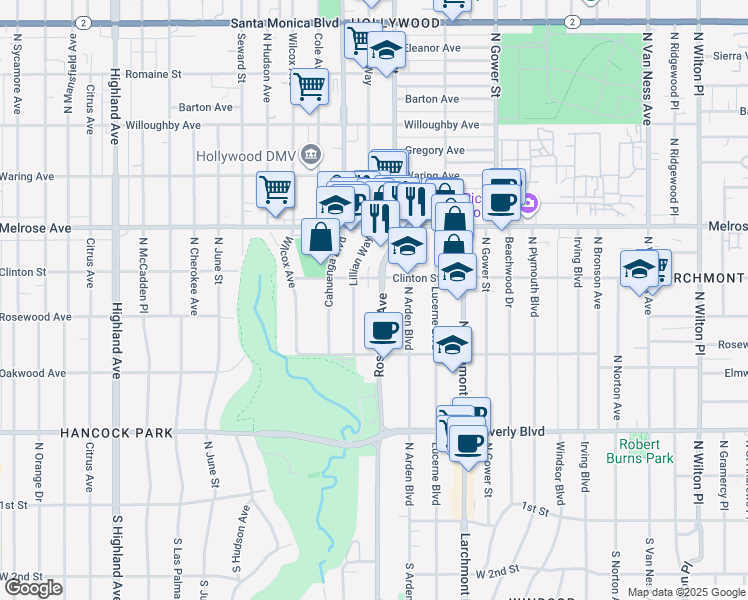 map of restaurants, bars, coffee shops, grocery stores, and more near in Los Angeles