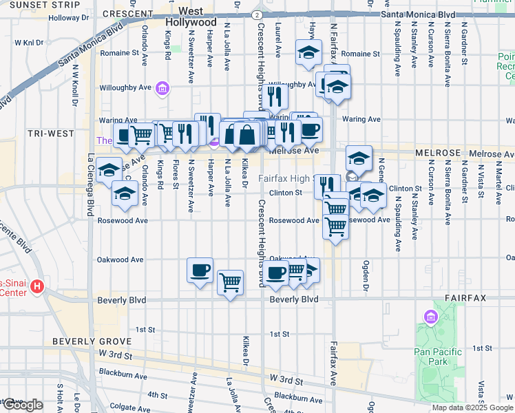 map of restaurants, bars, coffee shops, grocery stores, and more near in Los Angeles