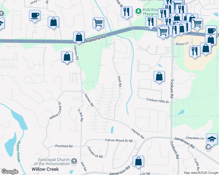 map of restaurants, bars, coffee shops, grocery stores, and more near 943 West Oaks Drive in Woodstock