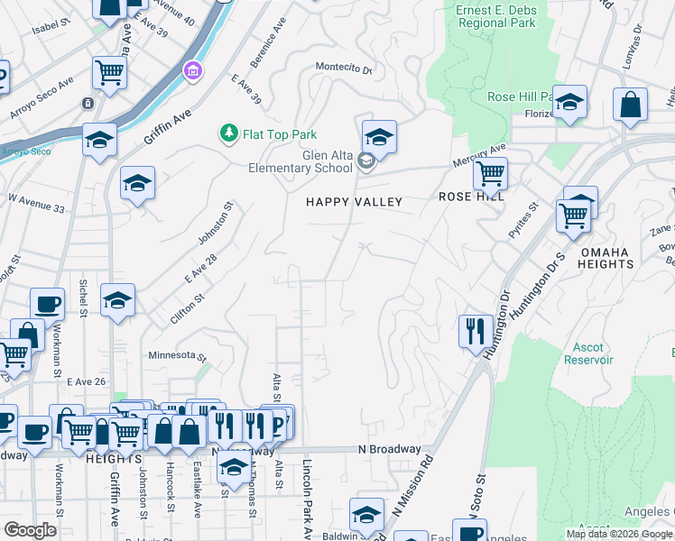 map of restaurants, bars, coffee shops, grocery stores, and more near 3035 Sierra Street in Los Angeles