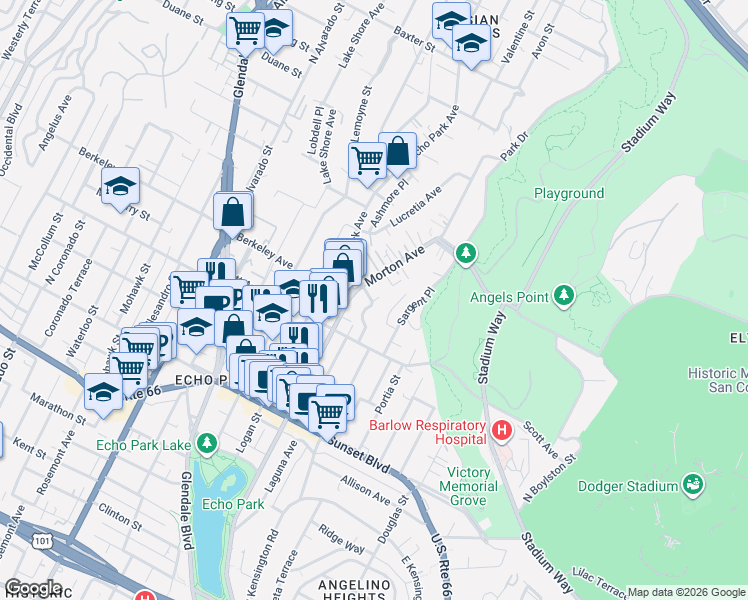 map of restaurants, bars, coffee shops, grocery stores, and more near in Los Angeles