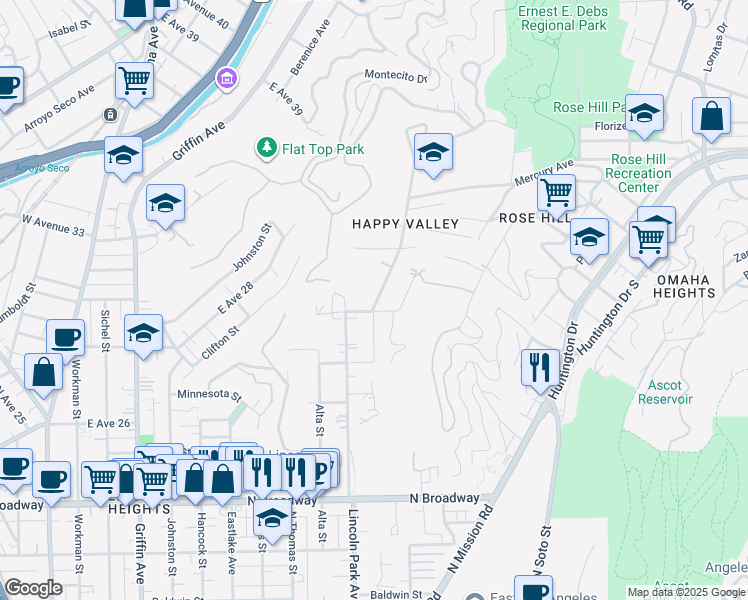 map of restaurants, bars, coffee shops, grocery stores, and more near 3035 Sierra Street in Los Angeles