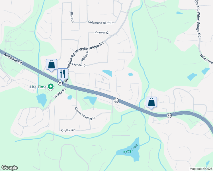 map of restaurants, bars, coffee shops, grocery stores, and more near 523 Audubon Circle in Woodstock