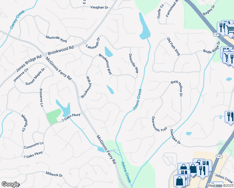 map of restaurants, bars, coffee shops, grocery stores, and more near 7780 Wickley Drive in Cumming