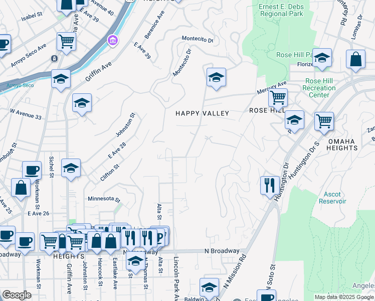 map of restaurants, bars, coffee shops, grocery stores, and more near 3035 Sierra Street in Los Angeles