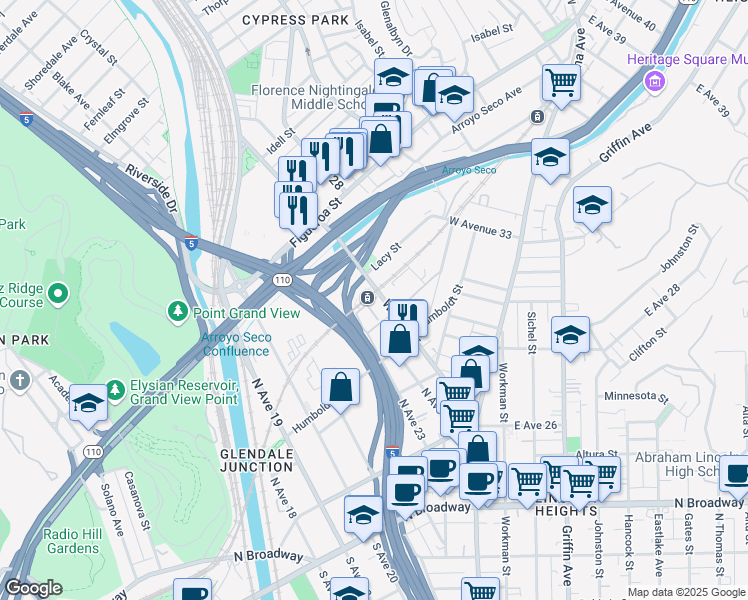 map of restaurants, bars, coffee shops, grocery stores, and more near 357 West Avenue 26 in Los Angeles