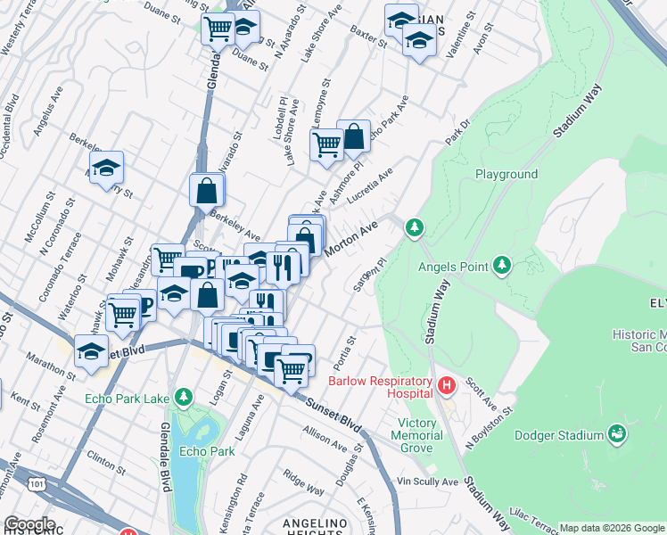 map of restaurants, bars, coffee shops, grocery stores, and more near in Los Angeles