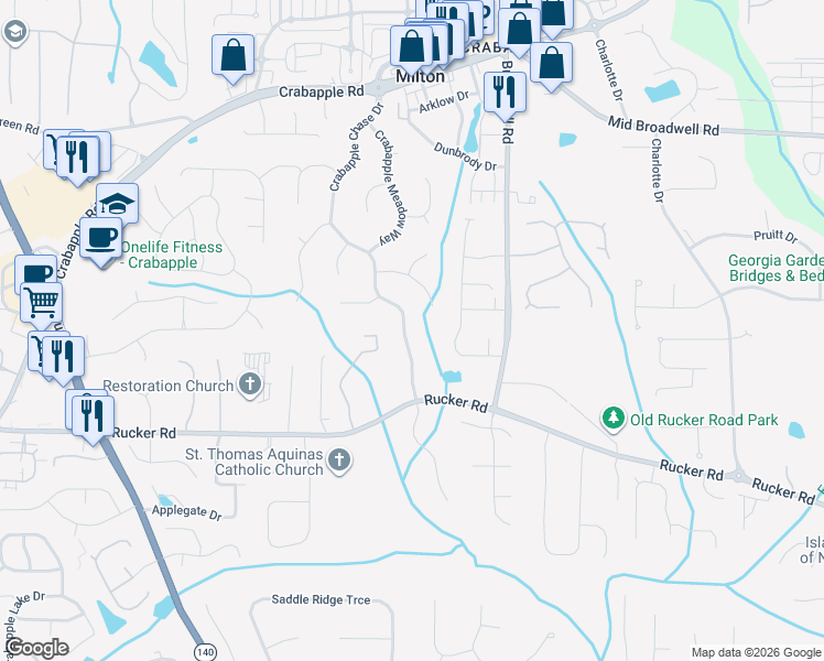 map of restaurants, bars, coffee shops, grocery stores, and more near 12295 Crabapple Chase Drive in Alpharetta