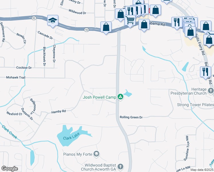 map of restaurants, bars, coffee shops, grocery stores, and more near 5329 Wade Green Road Northwest in Acworth