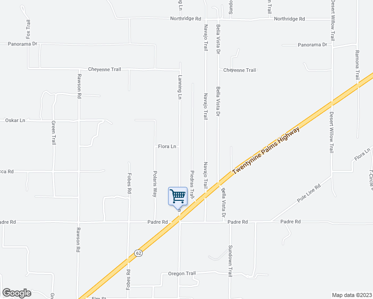 map of restaurants, bars, coffee shops, grocery stores, and more near 9405 Lanning Lane in Morongo Valley