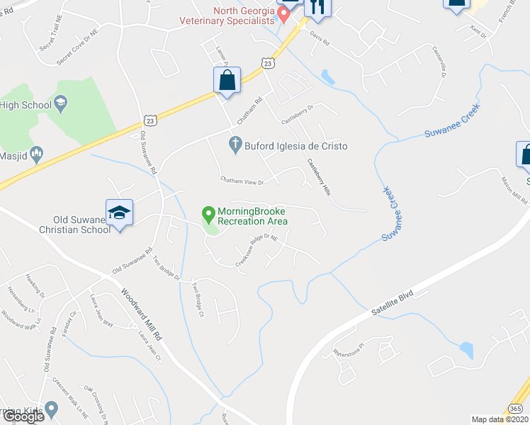 map of restaurants, bars, coffee shops, grocery stores, and more near 3945 Suwanee Mill Drive Northeast in Buford