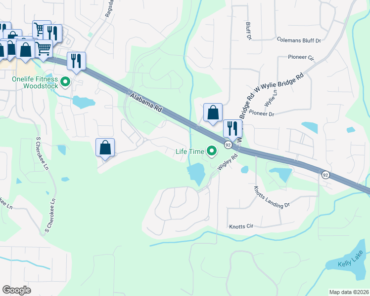 map of restaurants, bars, coffee shops, grocery stores, and more near 454 Mountain View Lane in Woodstock
