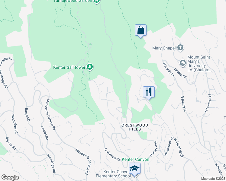 map of restaurants, bars, coffee shops, grocery stores, and more near 1406 North Kenter Avenue in Los Angeles