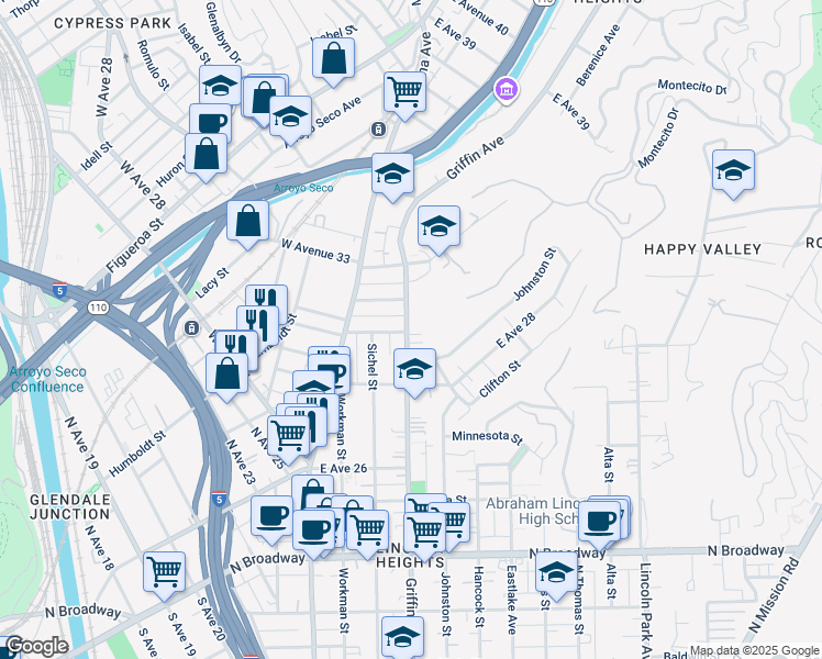 map of restaurants, bars, coffee shops, grocery stores, and more near in Los Angeles