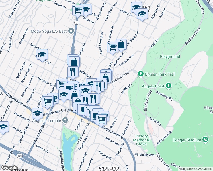 map of restaurants, bars, coffee shops, grocery stores, and more near 1624 Delta Street in Los Angeles