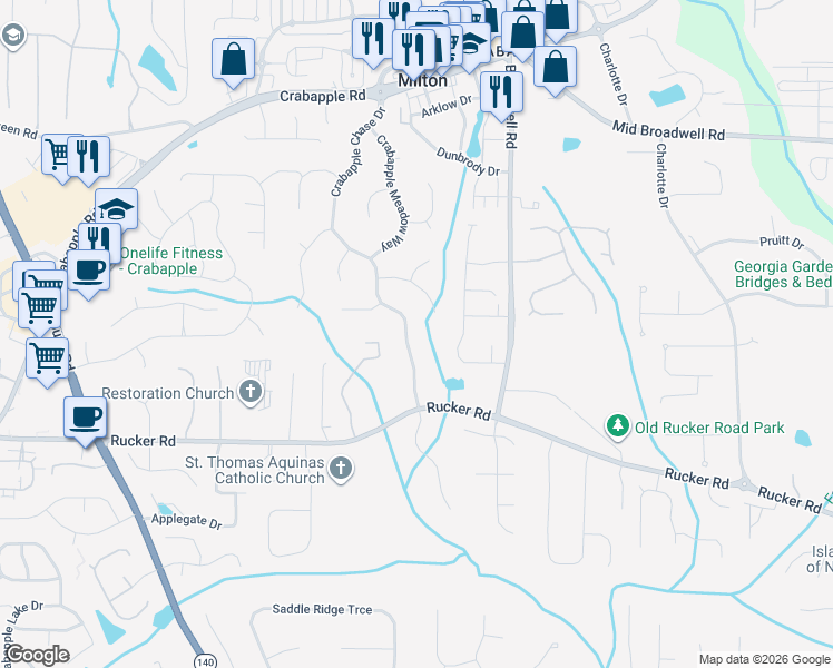map of restaurants, bars, coffee shops, grocery stores, and more near 12295 Crabapple Chase Drive in Alpharetta