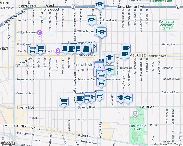 map of restaurants, bars, coffee shops, grocery stores, and more near 548 North Edinburgh Avenue in Los Angeles