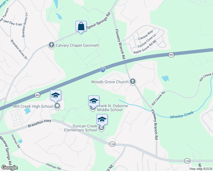 map of restaurants, bars, coffee shops, grocery stores, and more near 1965 Lily Stem Trail Northeast in Auburn