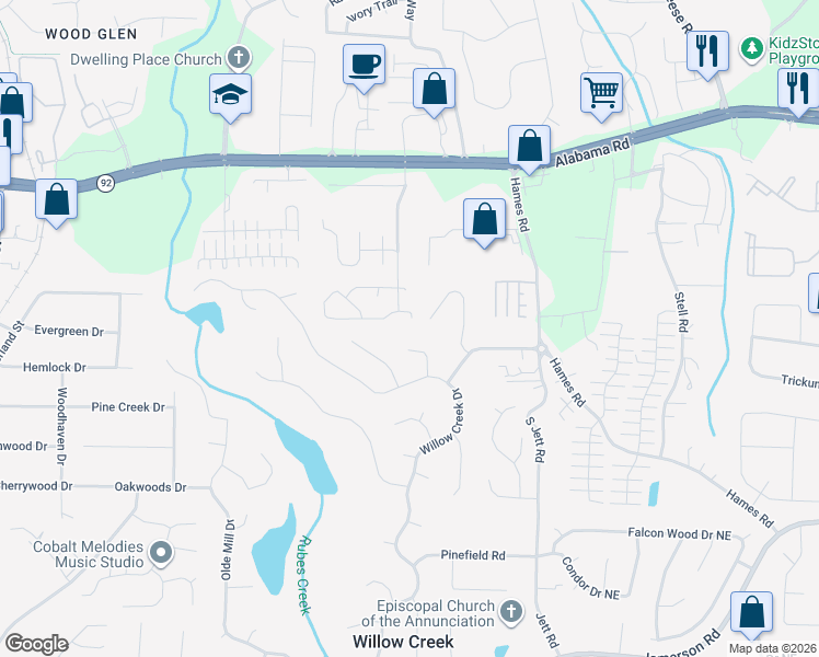 map of restaurants, bars, coffee shops, grocery stores, and more near 1905 Brittania Circle in Woodstock