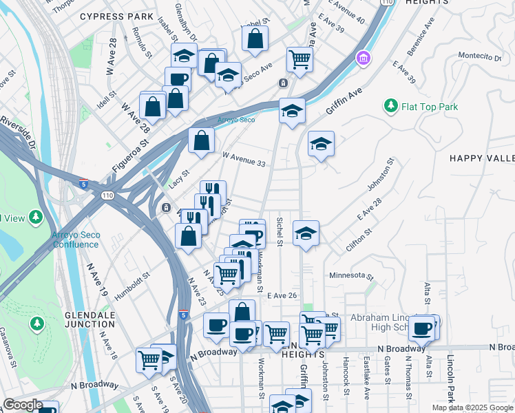 map of restaurants, bars, coffee shops, grocery stores, and more near 125 West Avenue 31 in Los Angeles