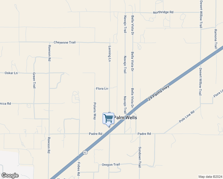 map of restaurants, bars, coffee shops, grocery stores, and more near 9405 Lanning Lane in Morongo Valley