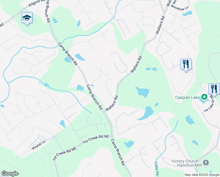map of restaurants, bars, coffee shops, grocery stores, and more near 3027 Biltmore Woods Drive in Buford