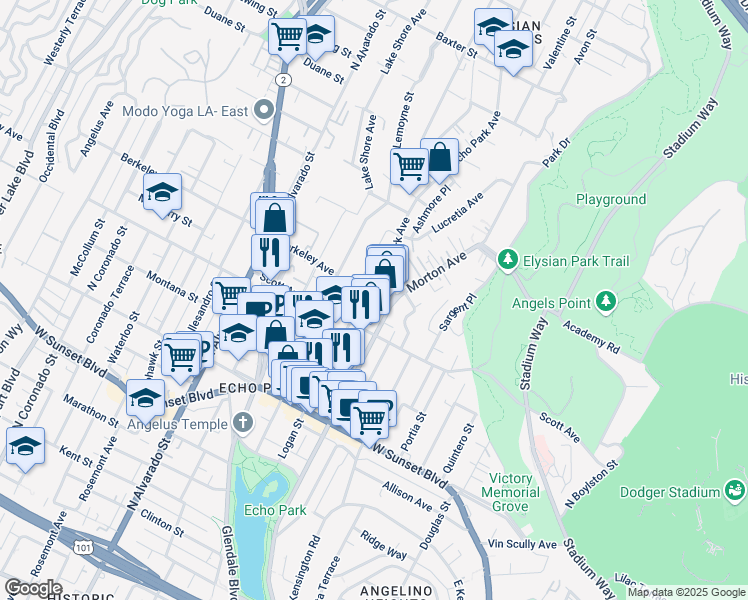 map of restaurants, bars, coffee shops, grocery stores, and more near 1605 Grafton Street in Los Angeles