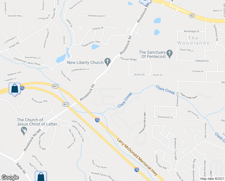 map of restaurants, bars, coffee shops, grocery stores, and more near 2521 Centennial Commons View Northwest in Acworth