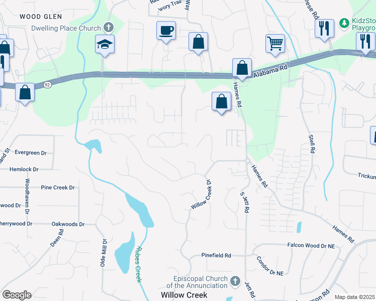 map of restaurants, bars, coffee shops, grocery stores, and more near 1905 Brittania Circle in Woodstock