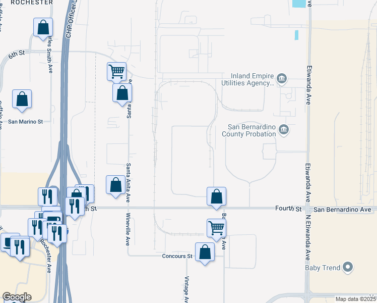 map of restaurants, bars, coffee shops, grocery stores, and more near 12434 Fourth Street in Rancho Cucamonga