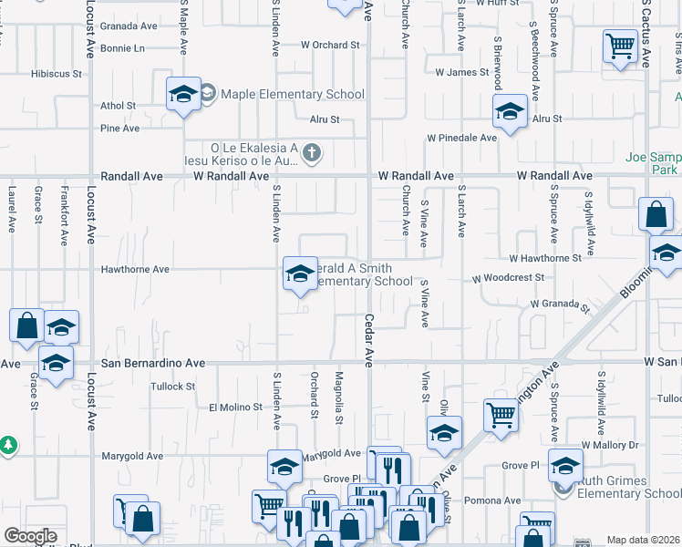 map of restaurants, bars, coffee shops, grocery stores, and more near 9517 Magnolia Street in Bloomington