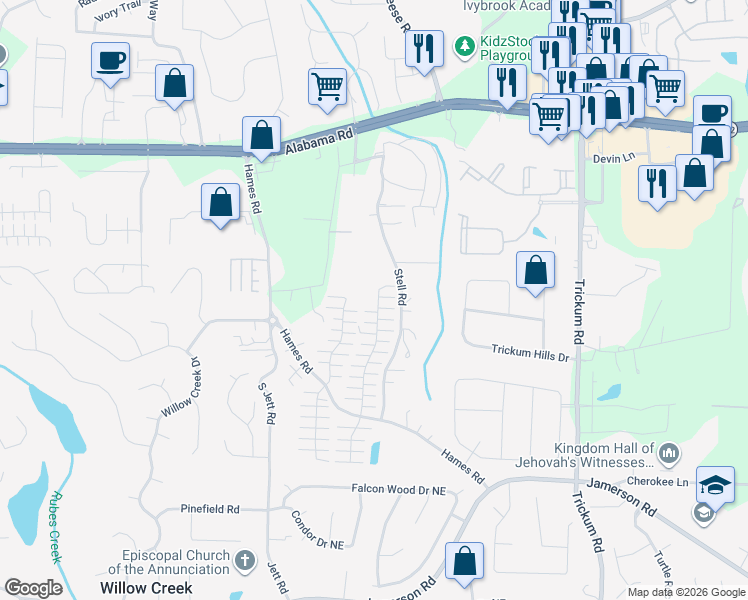 map of restaurants, bars, coffee shops, grocery stores, and more near 943 West Oaks Drive in Woodstock