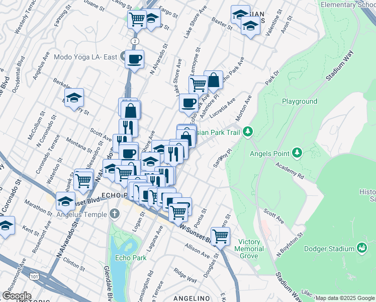 map of restaurants, bars, coffee shops, grocery stores, and more near 1624 Delta Street in Los Angeles